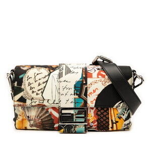 Fendi Mamma Bucket Shoulder Bag Ivory White Black Multicolored Nylon Leather